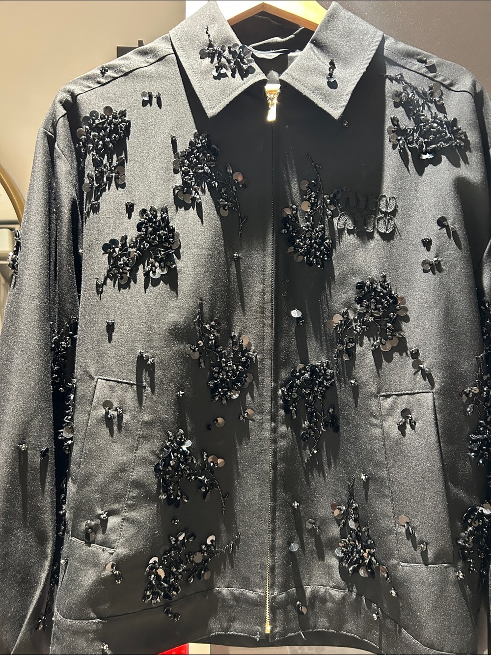 Miu Miu Black Sequin-Embellished Zip Jacket